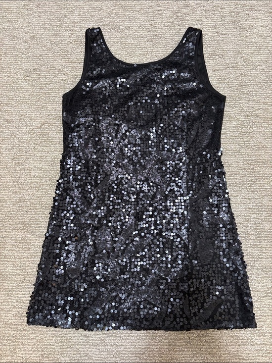 Supertrash Dresses & Skirts - Black Sequin Sleeveless Shift Dress - low V back LBD